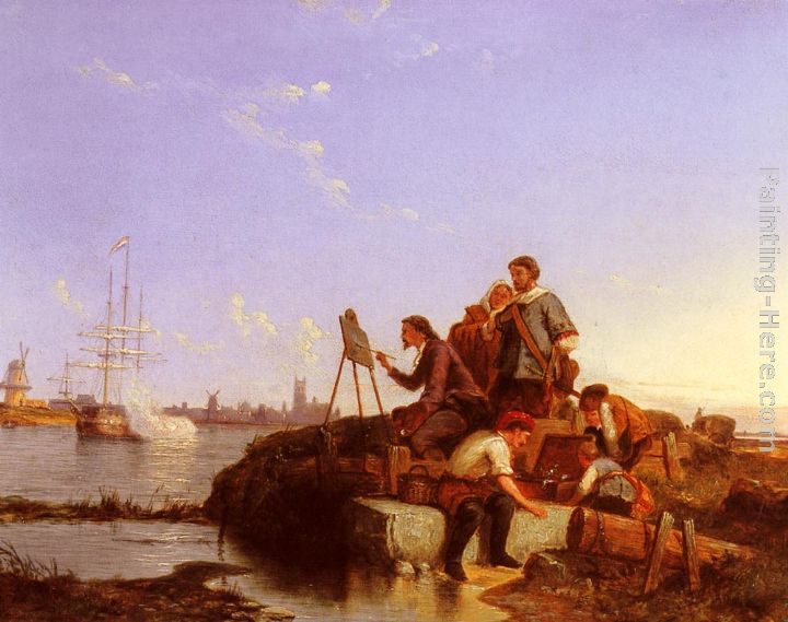 Pieter Christian Dommerson Artist at his Easel with Shipping beyond